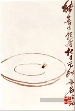  alt - Qi Baishi fliegen auf einer Platte alte China Tinte